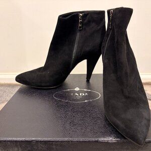 Prada Black Suede Booties with Side Zipper-Size 40.5